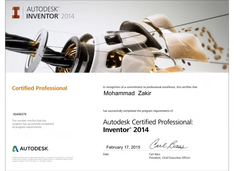 Manufacture Kursus: Auto-Desk Inventor level advance (online and offline)<br>Completed International Certificated ACU and ACP  11 autodesk_certified_professional