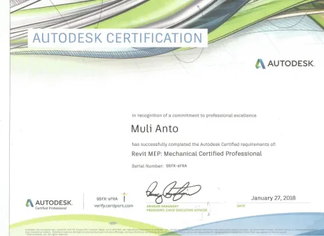 Autocad  Kursus: Specialist REVIT MEP. <br>Pemegang Certificated Autodesk Profesional Untuk Revit. 1 ceritificate_autodesk_revit1_1